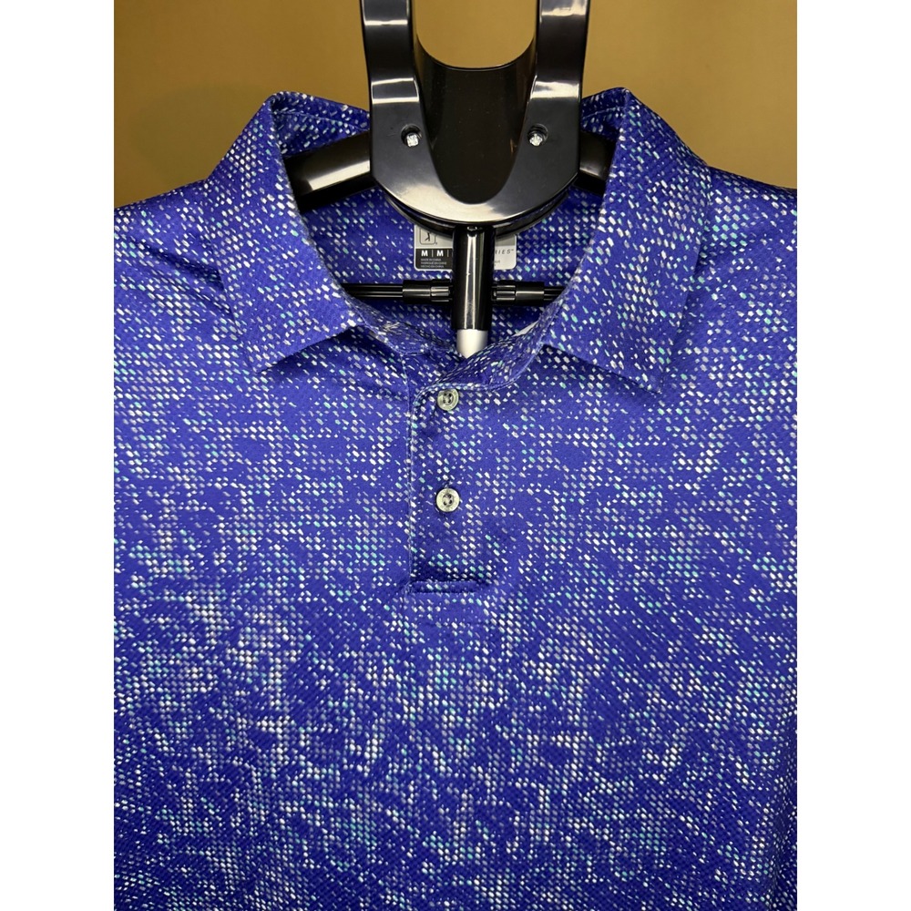 PGA Tour Pro Series Mens Blue Geometric Print Athletic Fit Golf Polo Shirt M
